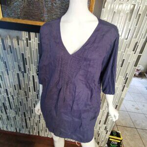 J.Jill love linen women Top 3XL Indigo 3/4 sleeve 100% Linen Gauze Knit 0349 .